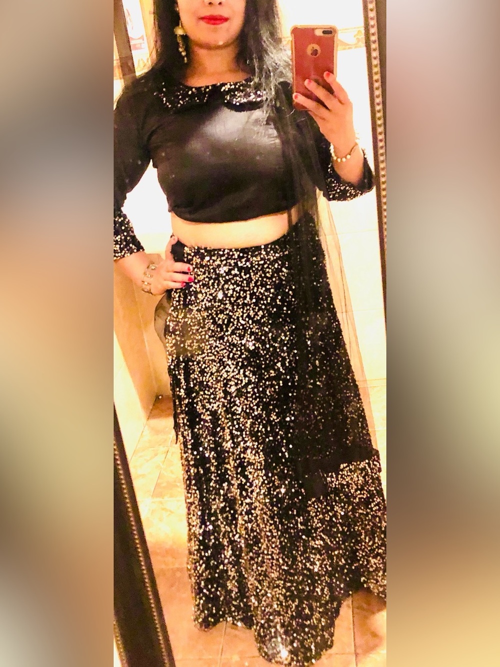 Black Sequined Maxi Skirt — Sparkle Evening Skirt